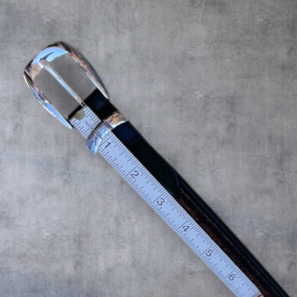 Brighton Leather Crocodile Pattern Browns with Black Belt Silver-tone Buckle 36